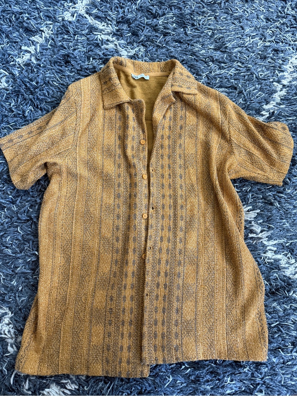 Zara Mustard Heathered Knit Button-Up